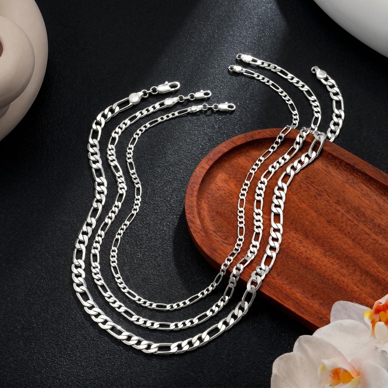 Silver Chain for Men, 3.5mm 925 Sterling Silver Figaro Chain