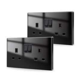 JIMEIDA 2 Pack Black Double Switched Power Socket 13 Amp Crystal Glass Panel Wall Outlet Electric Socket