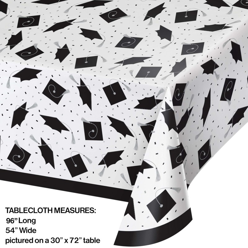 Trendware School Spirit White Graduation Plastic Tablecloths, 3 Count