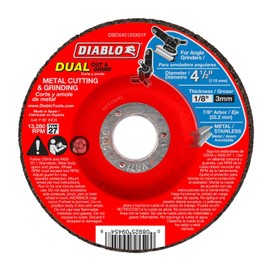 Diablo Type 27 Metal Dual Cut and Grind Disc - 4-1/2" Diameter, 7/8" Arbor, 27 Hub Type, 1/8" Thickness, 13280 Max RPM - DBD045125X01F