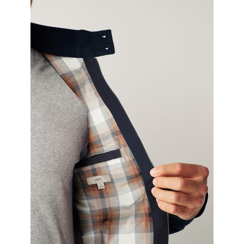 NEXT Harrington Waterproof Jacket with Check Lining, navy blue, XXL