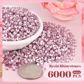 6000PCS 4mm Resin Rhinestones in Bulk (Light Pink), Bedazzling Flatback Crystals Rhinestones for Crafting DIY Nail Decoration, Gems Diomand Charms for Tumbler Shoes Clothing Fabric