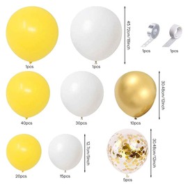 Uniquer Yellow Gold White Balloons Garland Kit, Latex Balloons Arch Kit, Daisy Lemon Sunflower Birthday Party Supplies