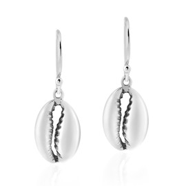 AeraVida Exotic Cowrie Shell Beach Inspired .925 Sterling Silver Dangle Earrings | Unique Sterling Silver Dangle Earring for Women | Jewelry Gift