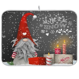 Christmas Gnome Snowflakes Dish Drying Mat for Kitchen Counter 16x18 in Xmas Candles Gift Microfiber Drying Mats Absorbent Reversible Dish Pad Medium Dish Draining Mat Fast Dry Kitchen Accessories