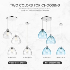 Emliviar 3-Light Cluster Pendant Light, Modern Hanging Pendant Light for Kitchen Island Dining Room Bedroom, Unique Blue Glass in Chrome Finish, HE289G2-3 CH