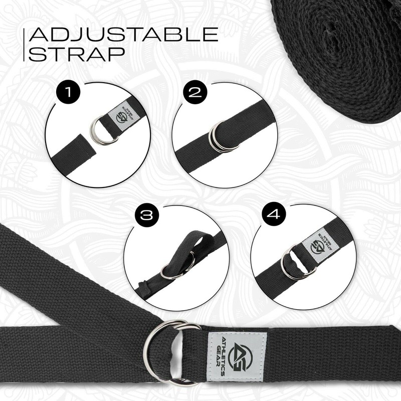 Yoga Strap Belt with Metal D-Ring Buckle, 6ft long &