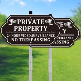 No Trespassing Signs Private Property, Video Surveillance Sign, No Trespassing Video Surveillance Signs, Aluminum Camera Signage for Property with Long Stake Easy to Install for Outdoor (2 Pack)