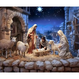 Canessiosa Christmas Backdrop - Nativity Holy Virgin Mary Farm Manger Birth of Jesus Xmas Baby Shower Party Background Fairytale New Year Banner Studio Props 10x8ft