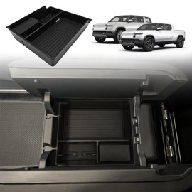 BestEvMod Center Console Organizer Tray Compatible with 2022-2025 Rivian R1T/R1S Removable Coin Holder Armrest Storage Box ABS Material with PVC Trim Accessories (V3 Black)