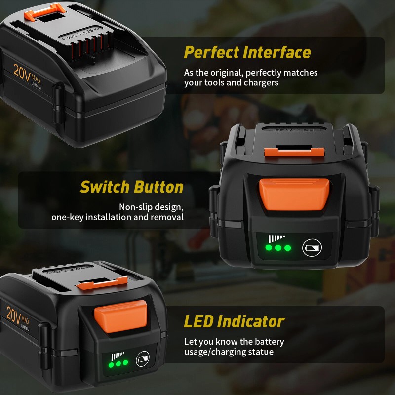 For Worx 2pack For WORX 20V MAX Extend 6.0Ah Lithium