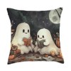 Comic Ghosts Reading Books Moon Pumpkins Graphic Throw Pillow