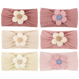 AQOKKA 6 Pcs Baby Flower Headbands Nylon Baby Hairbands Handmade Baby Girl Hair Accessories for Newborn Infant Toddler Baby Essentials