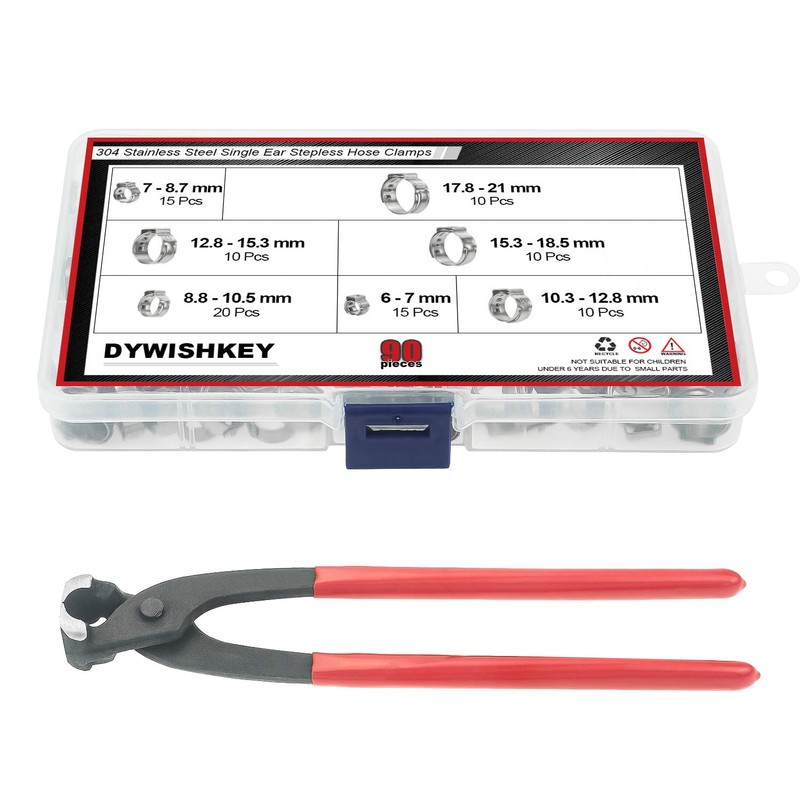 DYWISHKEY 304 Stainless Steel Single Ear Hose Clamps with Pincers