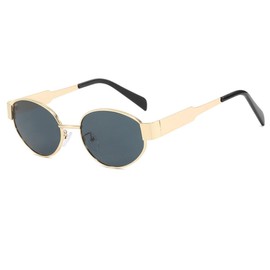 Ridering Retro Oval Sunglasses for Women Mens,Metal Frame Vintage Classic UV400 Protection Sunglasses for Outwear Travel