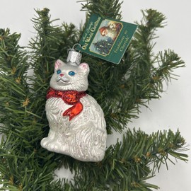 Old World Christmas 2001 Old World Christmas Princess Kitty White Cat Glitter Glass Ornament NWT