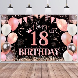 18th Birthday Banner Rose Gold, BTZO 18th Birthday Boys, Decoration 18th Birthday Girls, 18th Birthday Background Banner for 18th Party Birthday Decoration, 180 x 110 cm