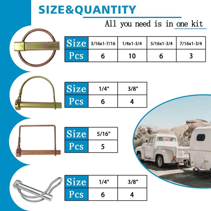 202PCS Hitch Pins Clip Pins, Linch and PTO Pins for