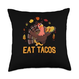 Pilgrim Costume Thanksgiving Shirt Turkey Meat Eat Tacos Thanksgiving Day Funny Mexican Turkey Pilgrim Xmas Throw Pillow, 18x18, Multicolor