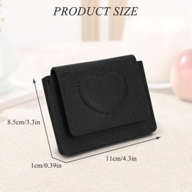 AdiStylinno Women Small Coin Purse, Portable Leather Small Change Wallet with 3 Pockets, Cute Heart Coin Pouch Mini Purse Card Hold Wallet for Women Ladies (Black)
