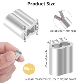 Pack of 50 Rope Clamps, 4 mm, Aluminium Crimping Loop, Crimp Sleeves, Double Sleeves, Wire Rope Clamp, Rope Clamps for Rubber Rope, Expander Rope, Wire Rope, Cable, Tarpaulin Rope