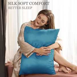 Adubor 100% Mulberry Silk Pillowcase for Hair and Skin with Hidden Zipper, Both Side 23 Momme Silk, 600 Thread Count Hypoallergenic (20×36inch, King Size, Peacock Blue, 1pc)