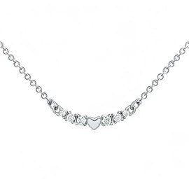 Krstudent 18K diamond peach heart neck chain gradual change diamond simple fashion niche rose gold super fairy heart TF smile necklace (White gold)