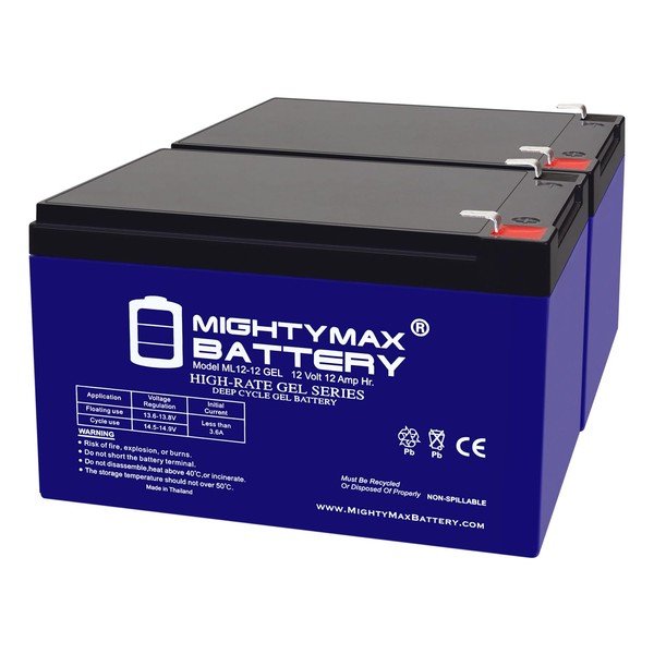 Mighty Max Battery 12V 12AH Gel F2 Replacement Battery Compatible