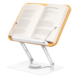 SJEhome Book Display Stand for Reading, Foldable Desktop Cookbook Stand 360°Rotate Book Holders for Reading Hands Free, for Recipe Book Sheet Music Textbook (Wooden)