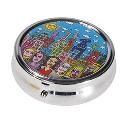 Fridolin James Rizzi Summer in the City Round Metal Pill Box 6cm x 2.1cm