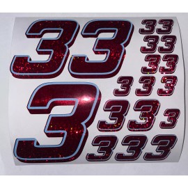 Unbranded Red Sparkle w/ Red Sparkle Shadow/baby Blue. Outline #3’s Racing Numbers  Box L4