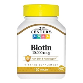 Biotina Tabletas 21st Century 10,000 mcg Línea Premium Cabello Uñas 120 Uds