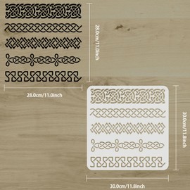 FINGERINSPIRE Celtic Knotwork Border Stencil 11.8x11.8 inch Reusable Rope Knot Pattern Drawing Stencil Plastic PET 5 Lines Flower Knot Border for Wall, Tile, Scrapbook, Photo Album, DIY Craft