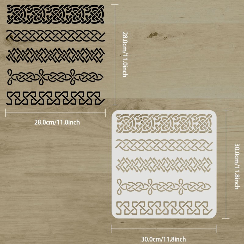 FINGERINSPIRE Celtic Knotwork Border Stencil 11.8x11.8 inch Reusable Rope Knot