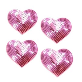 Bundle 4Pcs Fashion Sequins Pink Love Heart Iron on Patches Set DIY Accessories for Clothes Jacket Bags Jeans Dress Backpacks