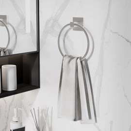 RUACQ Towel Ring for Bathroom 2pcs,Square Base Hand Towel Holder Hangers Wall Mount,Heavy Duty,Stainless Steel(Brushed Nickel)