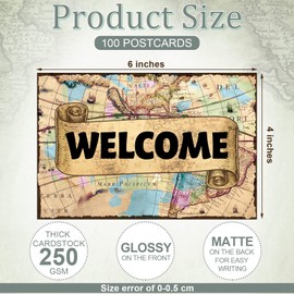 Qeeenar 100 Pcs Welcome Postcards Stamps for Student Kids Bulk Welcome Greeting Cards Back to School Teacher Supplies Postcards (Map)