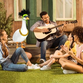 yoostooper Cool Punk Goose Outfit Set, Sunglasses, Gold Chain & Red Wig Accessory Set for 23" 17" Plastic/Cement Lawn Goose Statues, Punk Festival Outdoor Yard, Patio & Pathway Decor (Punk black hair)