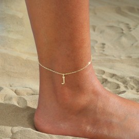 SUFOPE Initial Anklet for Women Dainty 14K Gold Plated Waterproof Anklets Trendy Summer Beach Ankle Bracelet Jewelry for Gift