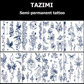 Tazimi Semi-Permanent Tattoos for Women Girls Long Lasting 1-2 Weeks Temporary Tattoos Flower Branch Tattoo Stickers Waterproof 100% Plant-Based Ink Infinity Realistic Fake Tattoos Fof Adult
