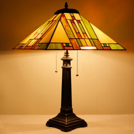 AVIVADIRECT Tiffany Table Lamp Blue White Brown Mission Style Stained Glass 16X16X23 Inches Desk Reading Light for Bedrooms Living Room Study Home Office
