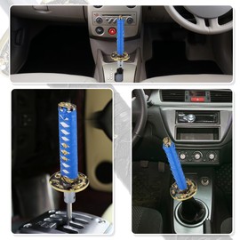 X AUTOHAUX 15cm Samurai Sword Style Gear Shifter Lever Katana Shift Knob Classic Braided Pattern for Manual Automatic at MT Shifter Blue White
