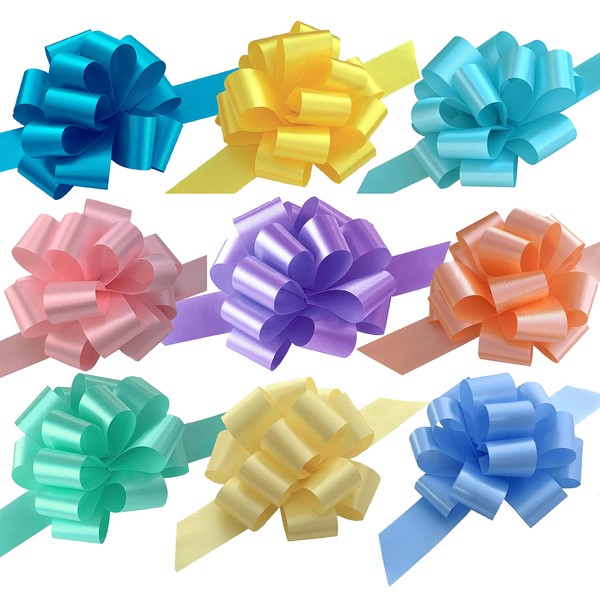 Easter Gift Basket Pull Bows - 5" Wide, Set of 9, Christmas, Pink, Green, Blue, Lavender, Yellow, Pastels, Birthday, Presents, Wreath, Swag, Spring, Pride, Baby Shower, Decoration, Classroom, Office