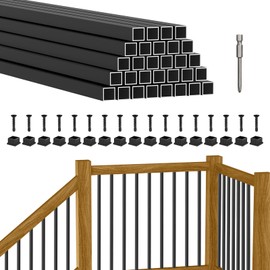 BLIKA 30 Pack 32" Square Aluminum Deck Balusters, 3/4" Black Aluminum Deck Spindles with Anti-UV Black Baluster Connectors, Hollow Aluminum Balusters for Wood and Composite Deck Porch Railing System