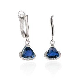 Namana Triangle Blue Drop Earrings for Women. Silver Dangle Earrings with Blue Stones. Coloured Gemstone Earrings for Women with Gift Box.
