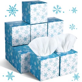Bencailor 12 Pack Christmas Facial Tissues Cube Boxes Winter Square Tissues Cube Boxes 600 Sheets 3 Ply Small Xmas Tissues Cover for Home Car Accessories(Snowflake)