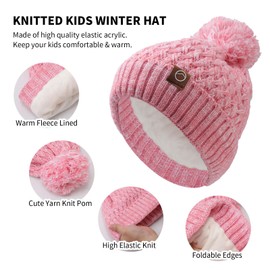 Kids Winter Hat, Scarf and Gloves, Warm Thermal Knitted Hat, Neck Warmer, Touch Screen Glove with Soft Fleece Lining, for Girls and Boys, Age 4-10 Years, rose, One size fits all