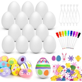 VEYLIN Easter Eggs Decorations Kit, 20PCS Plastic Easter Eggs with Rabbit Stickers Color Pen Easter Hanging Egg for Crafts Painting