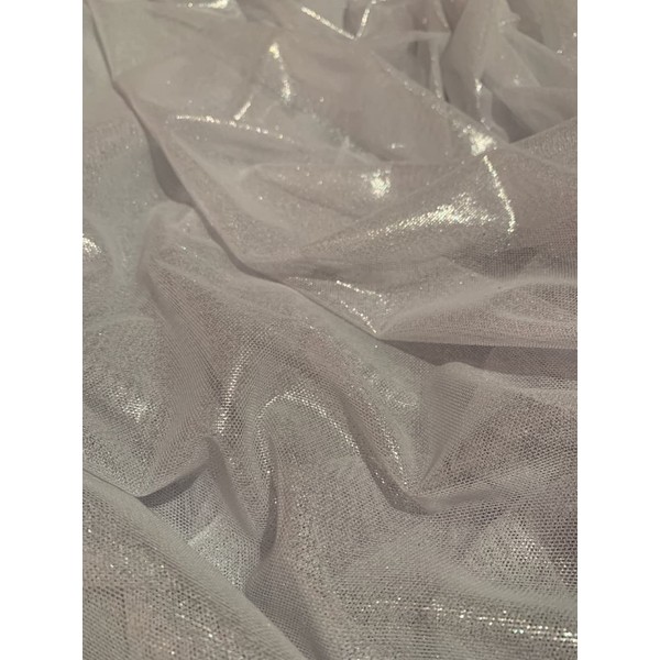 57 inch White/Silver Foil Power Mesh Fabric by The Yard