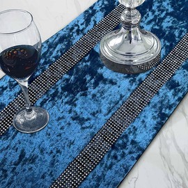 Jiino 13x84 European Style Table Runners Blue Runner Sequined Rhinestone Contracted Tassels Table Runner and Dresser Rhinestones Tablecloth Decoration